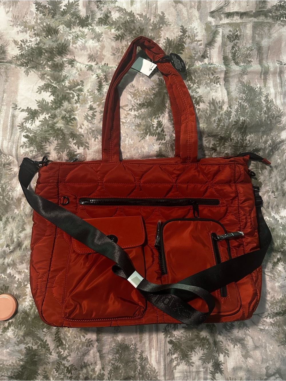 NWT Samantha Brown A to Theft Quilted Nylon Travel Tote Bag in Deep Rust